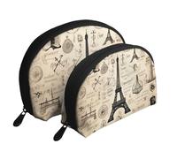Set di trousse per cosmetici con inchiostro nero dorato effetto marmo - organizer da viaggio con cerniera e scomparti interni, Caffè parigino Torre Eiffel, Taglia unica