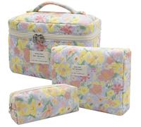 Set di trousse per il trucco, borsa per il trucco trapuntata, grande borsa cosmetica floreale per le donne, graziose borse per il trucco in cotone, borsa organizer da viaggio con, Grande Fiore, Carino