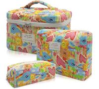 Set di trousse per il trucco, borsa per il trucco trapuntata, grande borsa cosmetica floreale per le donne, graziose borse per il trucco in cotone, borsa organizer da viaggio con, A forma di cuore