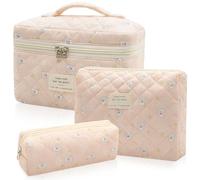 Set di trousse per il trucco, borsa per il trucco trapuntata, grande borsa cosmetica floreale per le donne, graziose borse per il trucco in cotone, borsa organizer da viaggio con, Coniglio Bianco