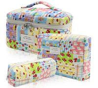 Set di trousse per il trucco, borsa per il trucco trapuntata, grande borsa cosmetica floreale per le donne, graziose borse per il trucco in cotone, borsa organizer da viaggio con, Stampa Cartoon Park