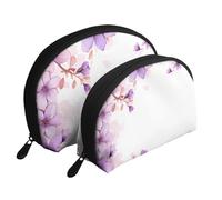 Set di trousse portatile con microfono e note musicali, organizer da viaggio con cerniera e scomparti interni, Incorniciare fiori lilla in fiore, Taglia unica