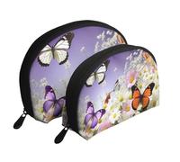 Set di trousse portatile con motivo floreale di ciliegio, organizer da viaggio con cerniera e scomparti interni, Farfalle e fiori., Taglia unica