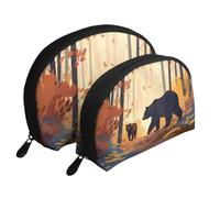 Set di trousse portatile con motivo floreale di ciliegio, organizer da viaggio con cerniera e scomparti interni, Motivo orso e volpe, Taglia unica