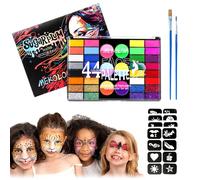 Set di trucchi per bambini, 44 colori per il viso, colori per il corpo, a base d'acqua con 4 modelli, 2 pennelli, lavabile, trucco teatrale per bambini per Halloween Carnevale