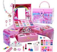 Set di trucchi per giocare, set di trucchi per bambini,Giocattolo per il trucco finta per bambina - Kit cosmetici Princess di design con scatola portaoggetti di grandi dimensioni, giochi di finzione p