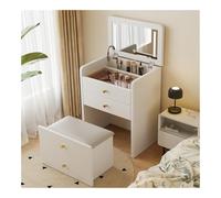 Set di trucco compatto con specchio pieghevole, sgabello imbottito, tavolo da toeletta bianco per camera da letto, elegante coiffeuse Bureau con Miroir, perfetto per la routine di bellezza