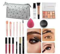 Set di trucco completo, kit di trucco per principianti,Set di trucco multiuso da donna - Borsa portaoggetti per kit di trucco, 18 pezzi, specchi, set di trucco