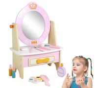 Set Di Trucco In Legno - Tavolo Da Toeletta Per Bambini | Kit Di Vestiti Per Trucco Falso | Vanità Giocattoli Per Il Vestito Educativo Per Ragazze Piccoli | Giocattolo Da Ruolo Non Tossico Sicuro Per