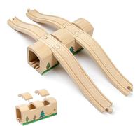 Set di tunnel ferroviario in legno e ponte con binari a S, accessori per ponte ferroviario in legno, compatibile con le principali marche ferroviarie, giocattoli per bambini dai 3 anni in su (animali)