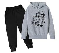 Set di tuta autunnale da 2 pezzi con cappuccio per ragazze I'Ll Always Be Your Biggest Baseball Fan Set di corrispondenza Tute da tuta per bambini Set di tute alla moda a due pezzi grafica casual