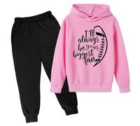 Set di tuta autunnale da 2 pezzi con cappuccio per ragazze I'Ll Always Be Your Biggest Baseball Fan Set di corrispondenza Tute da tuta per bambini Set di tute alla moda a due pezzi grafica casual