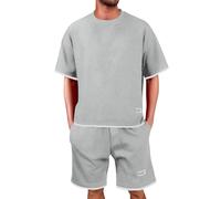 Set di tuta casual da uomo, 2 pezzi, maglietta a maniche corte con scollo rotondo e pantaloncini elasticizzati Co Ord Outfit classico abiti atletici per uomo Set di tute semplici alla moda, Grigio