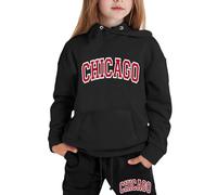 Set di tuta con cappuccio per bambine, 2 pezzi, con felpa e pantaloni sportivi, con cappuccio, per l'autunno, con lettere, tuta sportiva, tuta grafica, per uscire, Nero , 8-9 Years