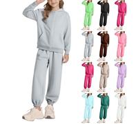 Set di tuta scolastica per ragazzi e ragazze con zip, con cappuccio, pantaloni sportivi e jogging, 2 pezzi, felpe con cappuccio tinta unita, pantaloni con elastico in vita, giacche a maniche lunghe