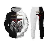 Set di Tute da Ginnastica da Uomo Cavalieri Templari con Cappuccio con Cerniera Stampata in 3D e Pantaloni della Tuta Set di Due Pezzi Set di Abbigliamento Sportivo di Moda