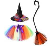 Set di tutù per Halloween, costume da strega, con cappello, scopa, per bambini piccoli, per danzare, vestire e giocare, multicolore, 2-4 Anni