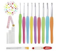 Set di uncinetti, 9 pezzi in alluminio, kit di ferri da maglia con impugnatura ergonomica Softgrip per mani artritiche con metro a nastro, marcapunti e aghi da cucito