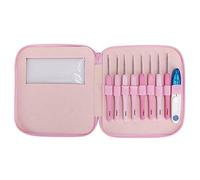 Set di uncinetti da 9 pezzi/set, manici ergonomici rosa Kit di uncinetti con custodia portatile per mani artritiche
