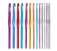 Set di Uncinetti in Alluminio Multicolore 14 Pezzi Kit di Uncinetto per Principianti (2mm 2.5mm 3mm 3.5mm 4mm 4.5mm 5mm 5.5mm 6mm 6.5mm 7mm 8mm 9mm 10mm)