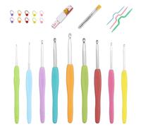 Set di uncinetti, kit di ferri da maglia in alluminio da 9 pezzi, impugnatura ergonomica con impugnatura morbida per mani artritiche con nastro di misurazione, segnapunti e aghi da cucito