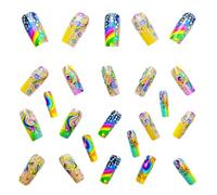 Set di unghie acriliche a gradiente di colore, chiodi finti quadrati, FINE RAINBOW Press sulle unghie, Strumento di decorazione del design squisito per dati, lavoro, scuola, vita quotidiana, feste