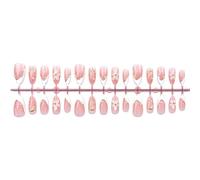 Set di unghie artificiali 3D con lamina d'oro scintillante e intarsi di perle, 30 pezzi, extension per unghie, punta francese, applicazione rapida fraudolenta