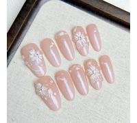 Set di unghie finte 10 pezzi, unghie a forma di giglio 3D realizzate a mano, con superficie sfumata rosa e decorazioni asimmetriche a goccia d'acqua. Dopo l'applicazione, rendono le mani più chiare, e