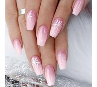 Set di unghie finte festive con fiocchi di neve e accenti glitterati, manicure da spingere, 24 pezzi da incollare