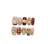 Set di unghie finte natalizie rosse a pressione, fatte a mano, per vacanze, unghie glitterate festive, nail art con fiocco di neve rosso, regalo di Natale per donne, manicure riutilizzabile (S)