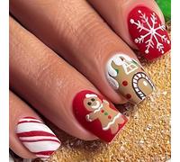 Set di unghie natalizie con pupazzo di neve e fiocco di neve premere sulle unghie alla moda corte quadrate finte naisl unghie adesive