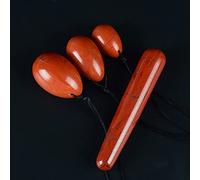 Set di Uova di Diaspro Rosso Bacchetta da Massaggio con Pietre Preziose Naturali Donne Ginnico Uova di Giada Forate Sfera di Cristallo, Uova Collezioni di casa (Color : Eggs-wand)