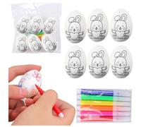 Set di uova di Pasqua in polistirene da dipingere con coniglietto, 6 pz con pennarelli