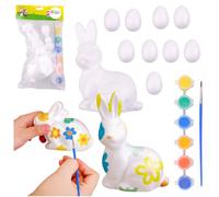 Set di uova di polistirolo pasquali e figura di coniglio con colori