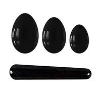 Set di uova e bacchette Yoni in ossidiana Pietra naturale reale Uova di cristallo nero forate e non forate for kit di bastoncini da massaggio for esercizi di Kegel, forato con scatola Collezioni di ca
