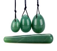Set di uova Yoni verde naturale Uova di giada Bacchetta Yoni Massaggiatore di cristallo Esercizio Kegel Pietra for massaggi, 3 uova con scatola regalo raccolta domiciliare(Color:3 Eggs 1 Wand)