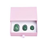 Set di uova Yoni verde naturale Uova di giada Bacchetta Yoni Massaggiatore di cristallo Esercizio Kegel Pietra for massaggi, 3 uova con scatola regalo raccolta domiciliare(Color:Green)
