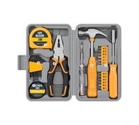 Set di utensili a mano, 24 pezzi, cassetta degli attrezzi, compatta e leggera, impugnatura ergonomica, colore rosa, molti strumenti come metro a nastro, tester di tensione e chiave esagonale, per casa