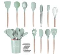Set di utensili cucina, 22 pezzi, utensili da cucina con manico in silicone e legno, sani, antiaderenti, lavabili in lavastoviglie, design resistente al calore.