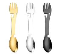 Set di Utensili da Campeggio Spork, 3 Pezzi, Apribottiglie da Campeggio, Forchetta Cucchiaio in Acciaio Inossidabile, Funzionalità 5 in 1, Posate Metalliche Polivalenti per Pic-Nic