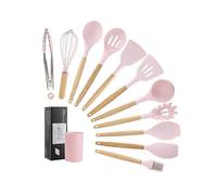 Set di utensili da cucina 11 pezzi in silicone antiaderente con manico in legno