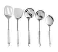 Set di utensili da cucina in acciaio inox, 5 pezzi: cucchiaio schiuma, spatola a fessura, cucchiaio a fessura, spatola, mestolo