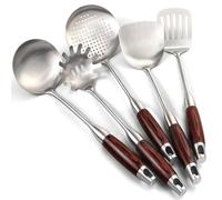 Set di utensili da cucina in acciaio inox, 5 pezzi, spatola, mestolo, schiumarola, server per pasta e schiumarola, lavabile in lavastoviglie