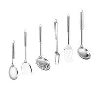 Set di Utensili da Cucina in Acciaio Inox, Sei Pezzi, Argento | Foro per Appenderli, Design Pratico, per Cucinare in Casa, Utensili da Cucina dal Taglio Essenziale