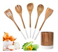 Set di utensili da cucina in legno di faggio, 5 pezzi con miscela di cucchiai e spatole, ideale per pentole e padelle antiaderenti, spatola per manovella
