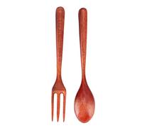 Set di utensili da cucina in legno, forchetta e cucchiaio resistenti al calore, 2 pezzi, materiale naturale, sicuro, durevole e facile da pulire, ideale per la casa e il ristorante (un set di cucchiai