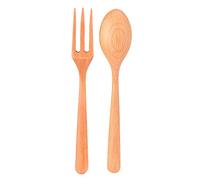 Set di utensili da cucina in legno, forchetta e cucchiaio resistenti al calore, 2 pezzi, materiale naturale, sicuro, durevole e facile da pulire, ideale per la casa e il ristorante (set di cucchiai e