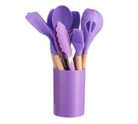 Set di utensili da cucina in silicone, 12 pezzi, set di utensili da cucina con manico in legno, poggia cucchiaio da cucina, resistente al calore, set di utensili antiaderenti per appartamenti, casa e