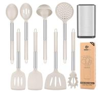 Set di utensili da cucina in silicone, 8 pezzi, antiaderenti, con manico in acciaio inossidabile, senza BPA, resistenti al calore, con spatole, tornitori, cucchiai, schiumarola e forchetta per pasta