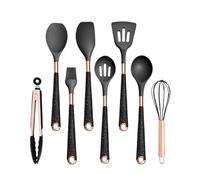 Set di utensili da cucina in silicone antigraffio antiaderenti resistenti al calore, spatola, cucchiaio, manico in oro rosa con secchio(Black-08)